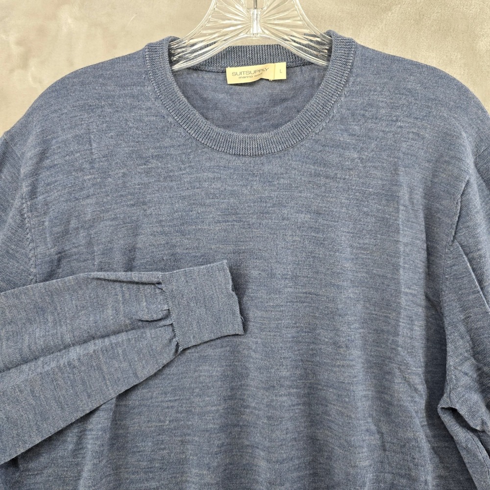 Suitsupply Crewneck Sweater‎ Mens Large Blue 100% Merino Wool Long Sleeve Knit
